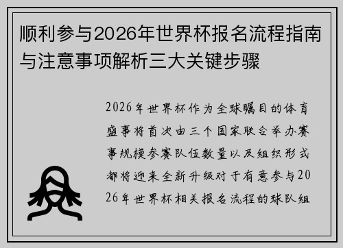 顺利参与2026年世界杯报名流程指南与注意事项解析三大关键步骤